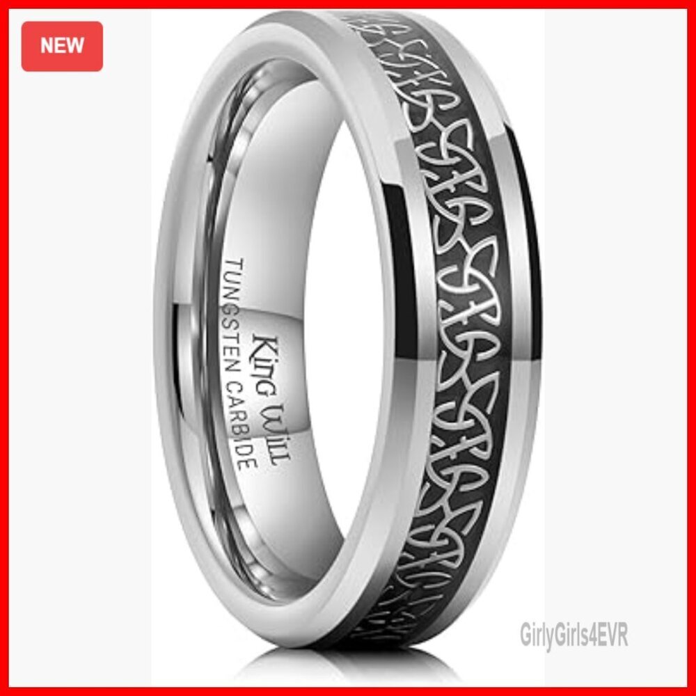 Men's Tungsten Wedding Band Comfort Fit Celtic Knot Design Size 9